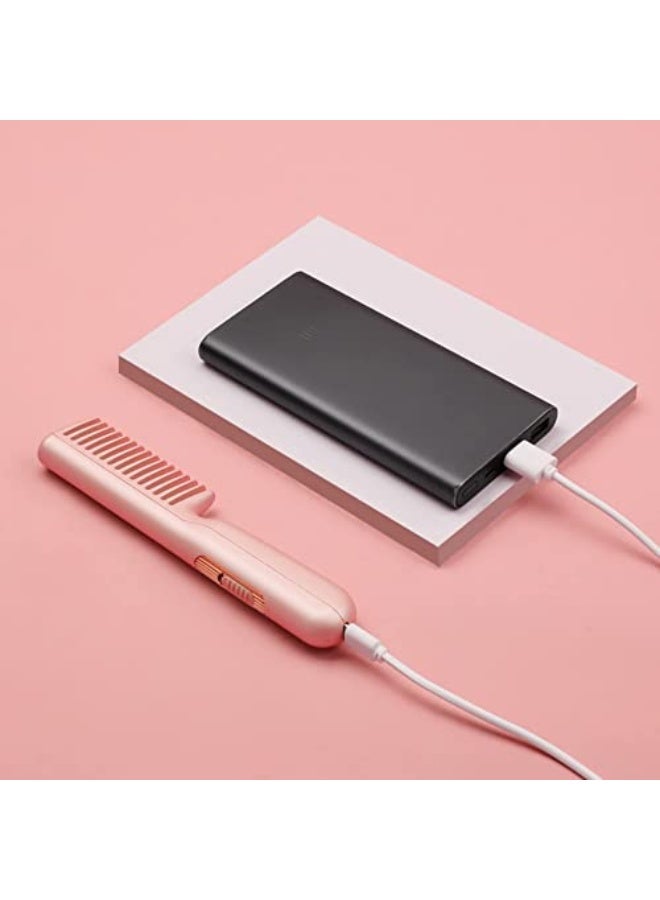 Maken Tech Hair Straightener, Professional Electric Hair Styling Comb, Fast Heating USB Rechargeable Hair Straightening Comb, For All Hair Types, Portable Mini Heating Comb, Red - Image 4