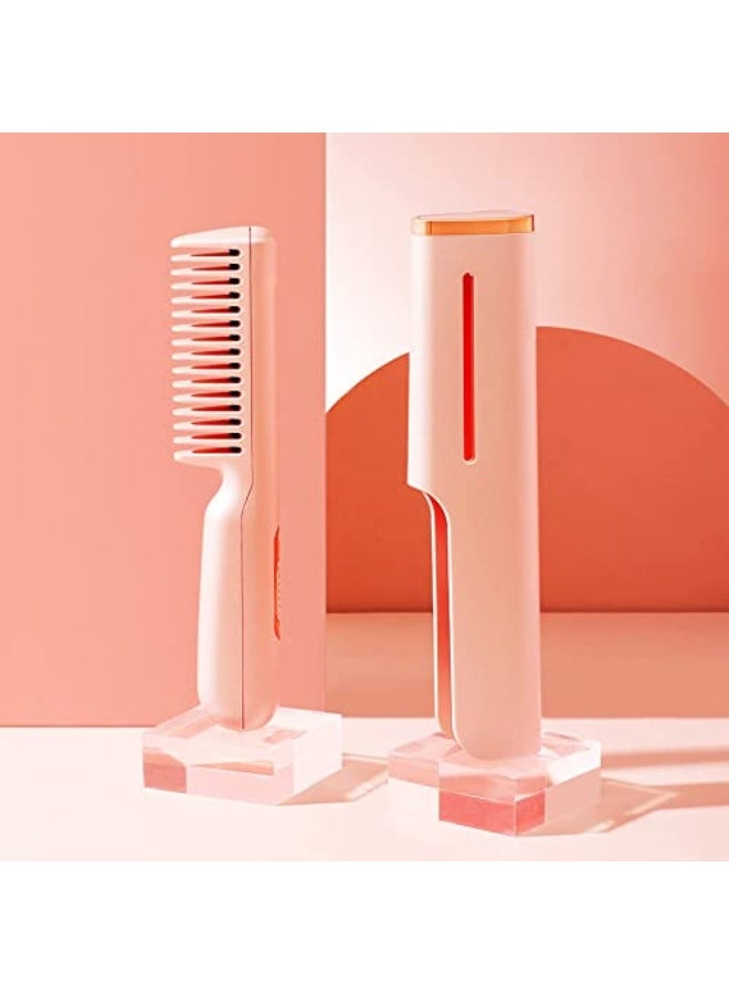 Maken Tech Hair Straightener, Professional Electric Hair Styling Comb, Fast Heating USB Rechargeable Hair Straightening Comb, For All Hair Types, Portable Mini Heating Comb, Red - Image 1
