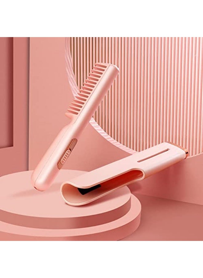 Maken Tech Hair Straightener, Professional Electric Hair Styling Comb, Fast Heating USB Rechargeable Hair Straightening Comb, For All Hair Types, Portable Mini Heating Comb, Red - Image 3