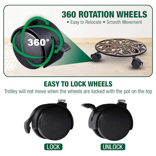 Sharpex Pack of 1 Metal Caddy Iron Dolly with Pre-Installed Wheels – Rustproof, Sturdy Plant Stand/Trolley with Locking Wheels for Indoor & Outdoor Use (Gold) - Image 3