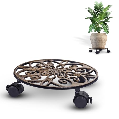 Sharpex Pack of 1 Metal Caddy Iron Dolly with Pre-Installed Wheels – Rustproof, Sturdy Plant Stand/Trolley with Locking Wheels for Indoor & Outdoor Use (Gold) - Image 1