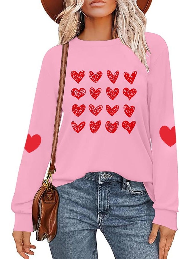 CAZYCHILD Valentines Day Women Shirt : Love Heart Graphic Long Sleeve Valentine Pullover Tops Casual Valentines Gifts, Valentine-darkpink, M - Image 1