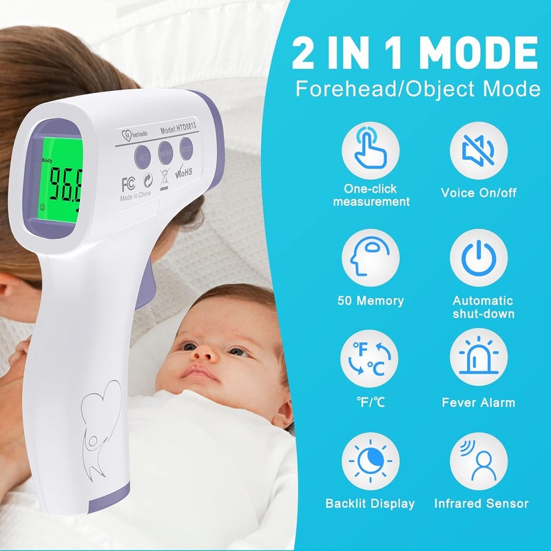 HeTaiDa Digital Thermometer for Adults and Kids, No Touch Forehead Thermometer for Baby, 2 in 1 Body Surface Mode Infrared Thermometer with Fever Alarm and Instant Accuracy Readings - Image 5