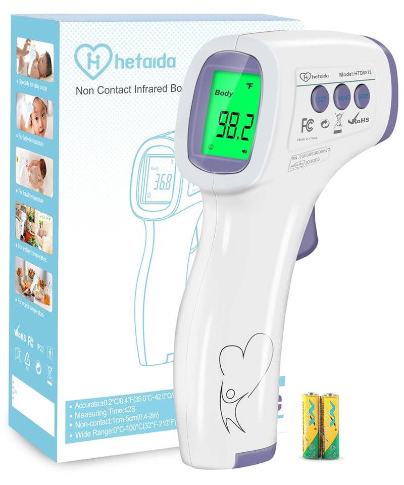 HeTaiDa Digital Thermometer for Adults and Kids, No Touch Forehead Thermometer for Baby, 2 in 1 Body Surface Mode Infrared Thermometer with Fever Alarm and Instant Accuracy Readings - Image 1