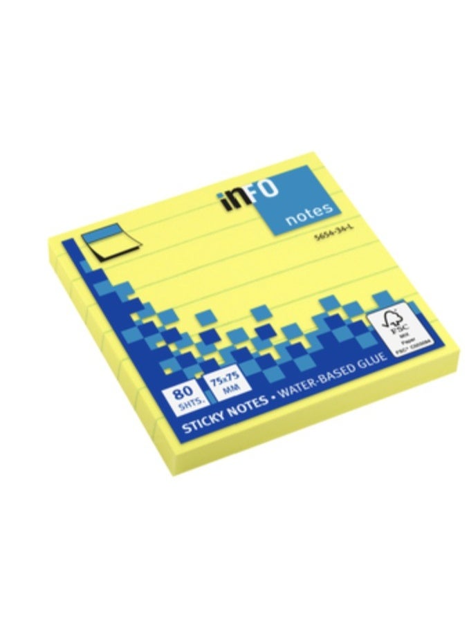 infonotes - STICKY NOTES, Lined, 75x 75mm,80 sheets - YELLOW