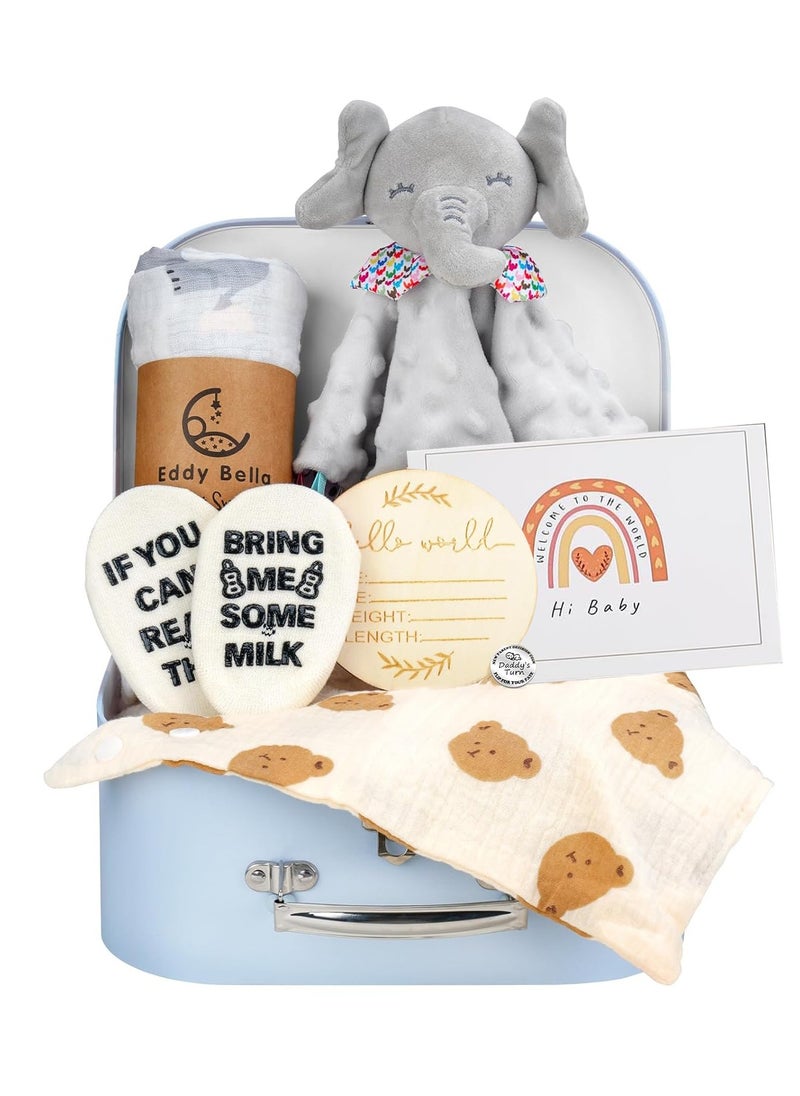 NNEWVANTE Baby Boy Gift Basket Set, 8Pcs Newborn Baby Essentials Baby Gift Baskets Set, Cute & Practical Baby Boy Gift Baskets for Newborn, Baby Boy Gifts, Best Welcome Baby Gift & Gender Reveal Gift Basket  - Image 1
