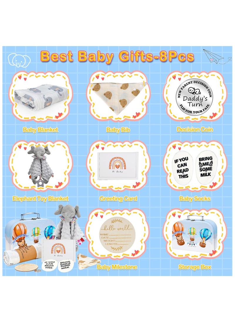 NNEWVANTE Baby Boy Gift Basket Set, 8Pcs Newborn Baby Essentials Baby Gift Baskets Set, Cute & Practical Baby Boy Gift Baskets for Newborn, Baby Boy Gifts, Best Welcome Baby Gift & Gender Reveal Gift Basket  - Image 2