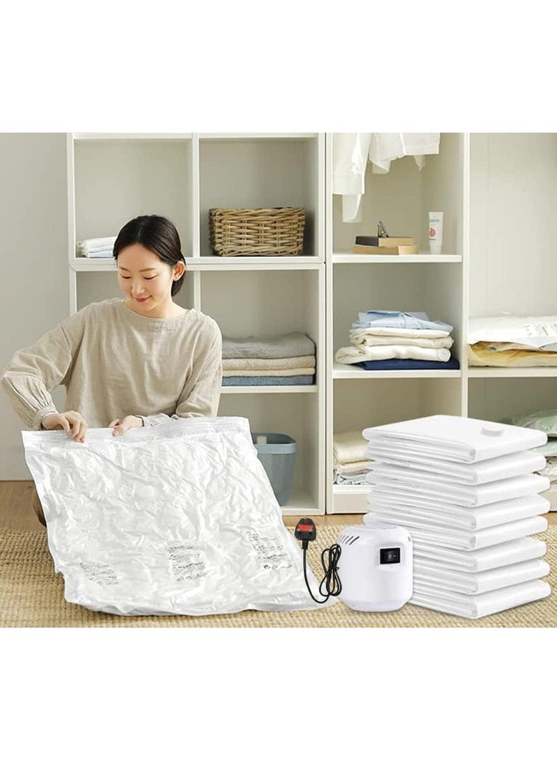 Vacuum Seal Storage Bags, 10 Pack Reusable Compression Bags(2 Jumbo + 2 Large + 2 Medium + 4 Small), Premium Vacuum Storage Bags with Electric Pump for Bedding, Clothes, Curtains, Pillows - Image 1