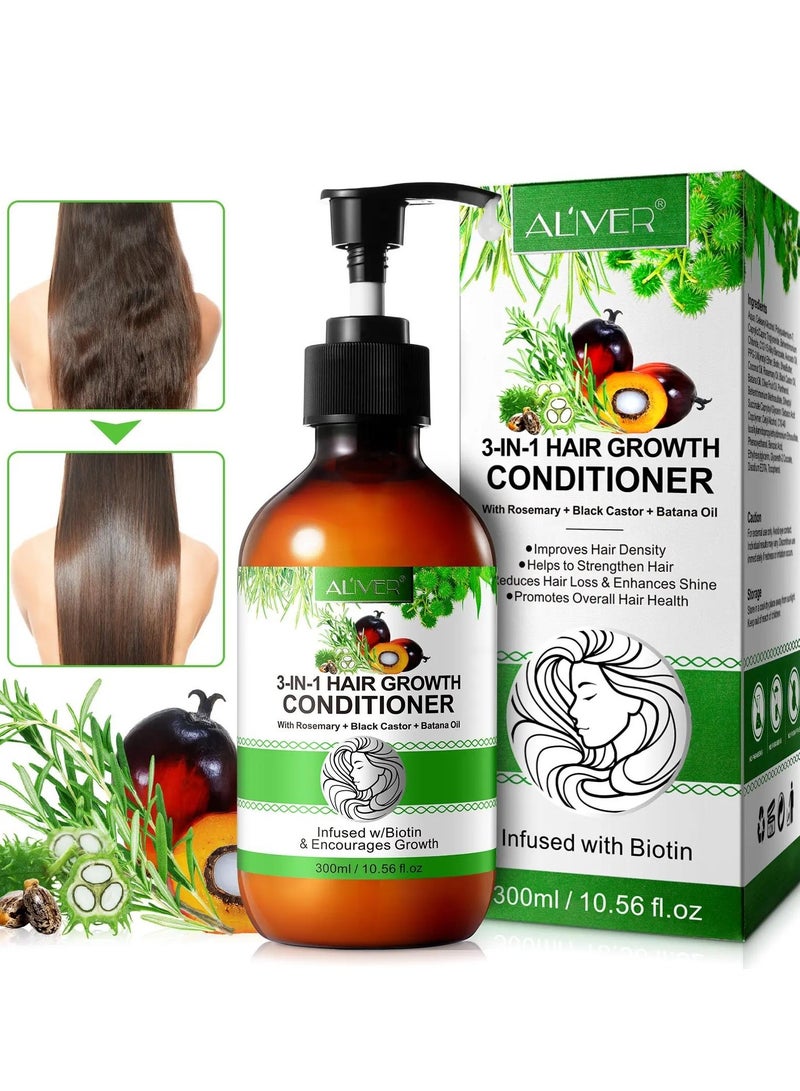 ALIVER 300ml 3 In 1 Hair Growth Conditioner with Rosemary Black Castor and Batana Oil Strengthen Hair Improve Hair Density Reduce Hair Loss Enhance Shine & Promote Hair Growth Biotin Conditioner - Image 2