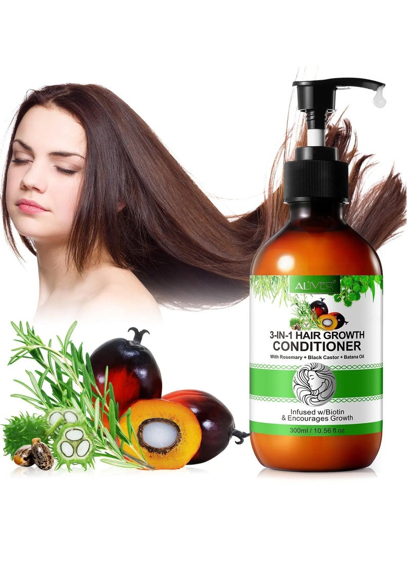 ALIVER 300ml 3 In 1 Hair Growth Conditioner with Rosemary Black Castor and Batana Oil Strengthen Hair Improve Hair Density Reduce Hair Loss Enhance Shine & Promote Hair Growth Biotin Conditioner - Image 1
