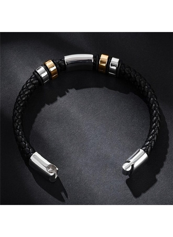 yongsheng 2pcs Braided Button Bracelet，Leather Bracelet for Men Braided Cuff Wristband Clasp in Silver and Gold Jewellery  - Image 4