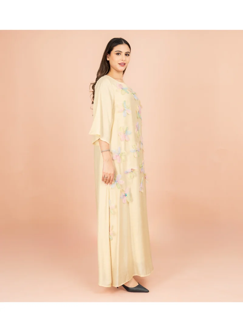 IKKXA  Three Dimensional Flowers Crystal Solid Modern Jalabiya for Women | Best Price UAE