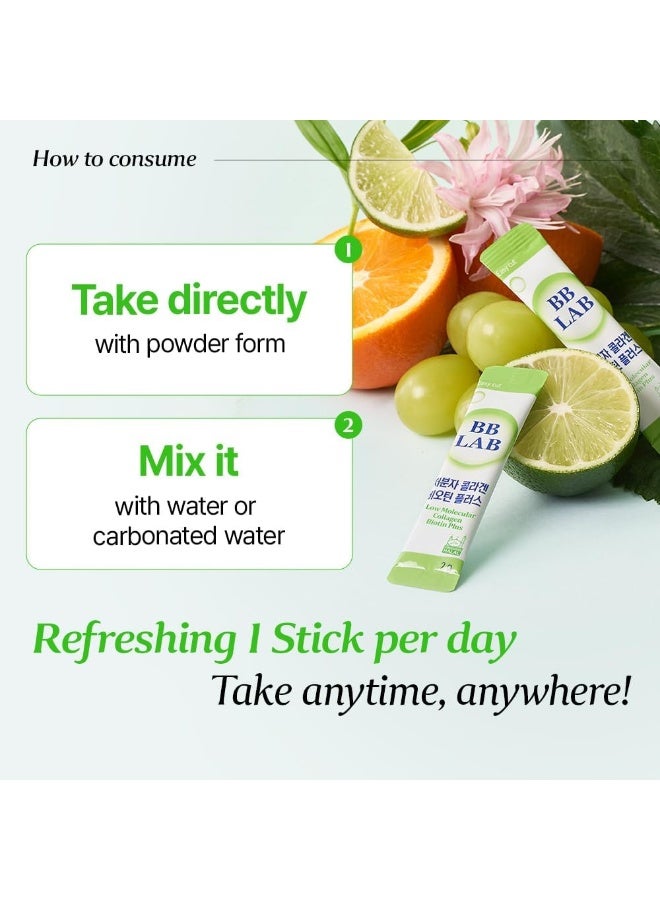 BB LAB Low Molecular Collagen Biotin Plus, Powder Stick Supplement, Marine Collagen, Fish Collagen, Biotin, Vitamin C, Hyaluronic Acid, 12 Probiotics, Fast Absorption, Shine Muscat Flavor - 30 Ct - Image 5