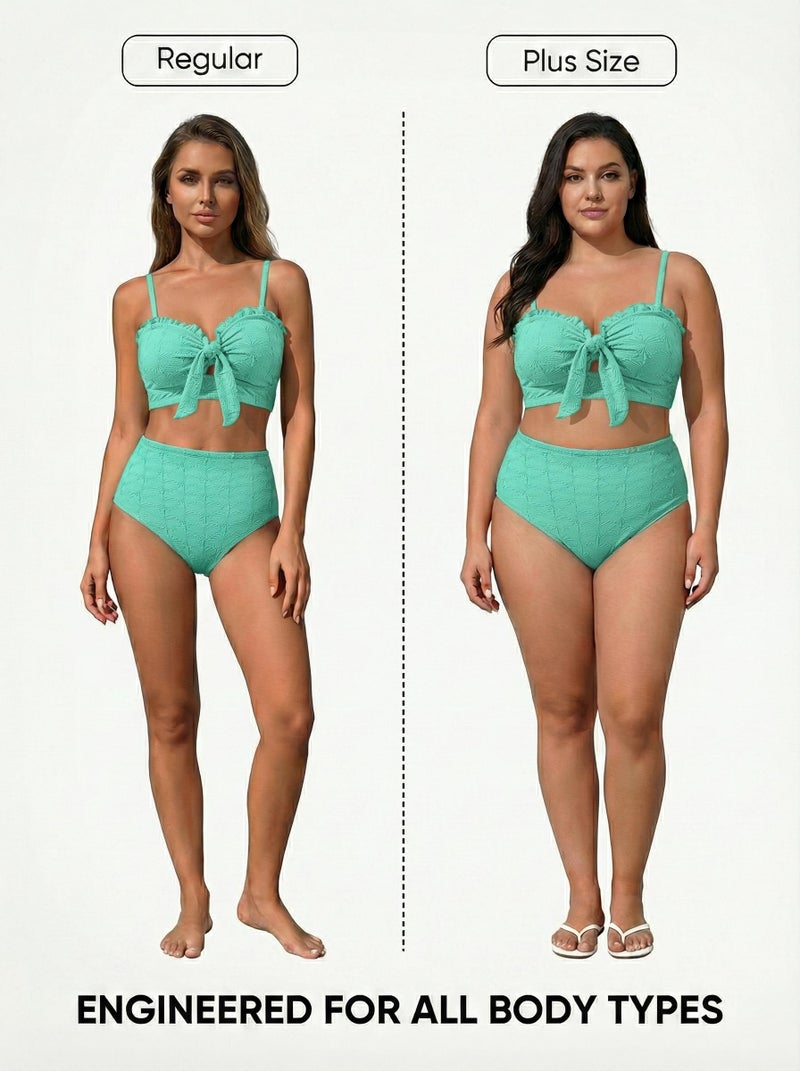 Herseas Women's Seashell Textured Bikini Sets Tie Front Swimsuits Stretchy Adjustable Straps Padded Push Up Bathing Suits Beach Turquoise Vacation Essentials 2026 X-Large - Image 4