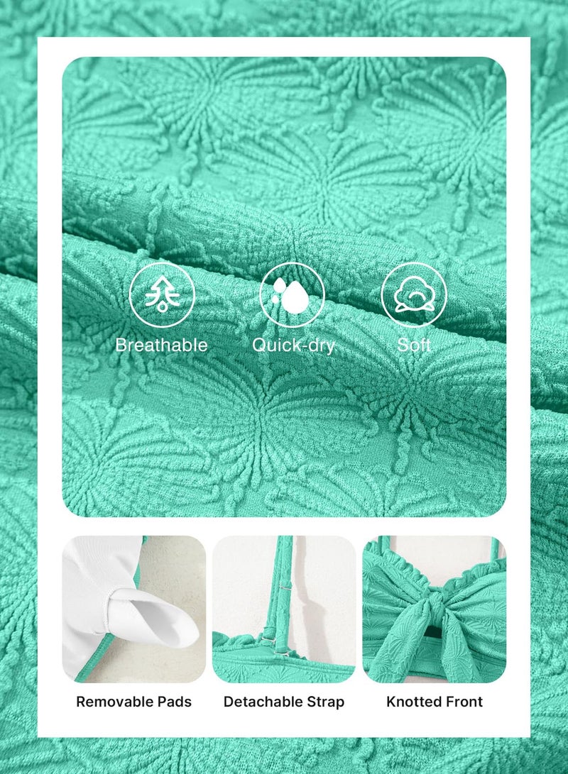Herseas Women's Seashell Textured Bikini Sets Tie Front Swimsuits Stretchy Adjustable Straps Padded Push Up Bathing Suits Beach Turquoise Vacation Essentials 2026 X-Large - Image 5