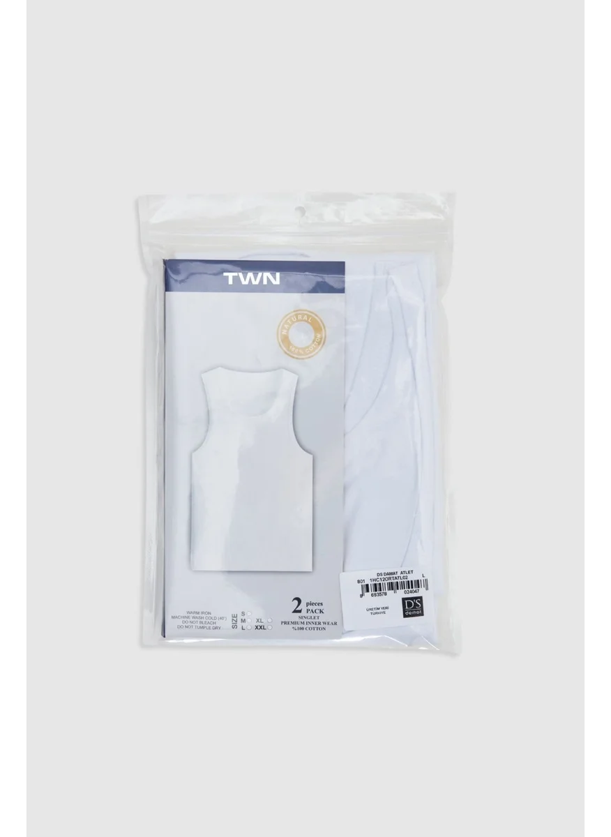 D'S DAMAT Twn White Standard Fit Breathable Sweat Absorbent 100% Cotton 2-Pack Undershirt 1HC12ORTAL02