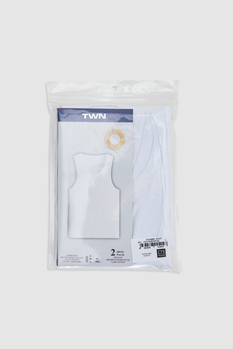 D'S DAMAT Twn White Standard Fit Breathable Sweat Absorbent 100% Cotton 2-Pack Undershirt 1HC12ORTAL02  - Image 2