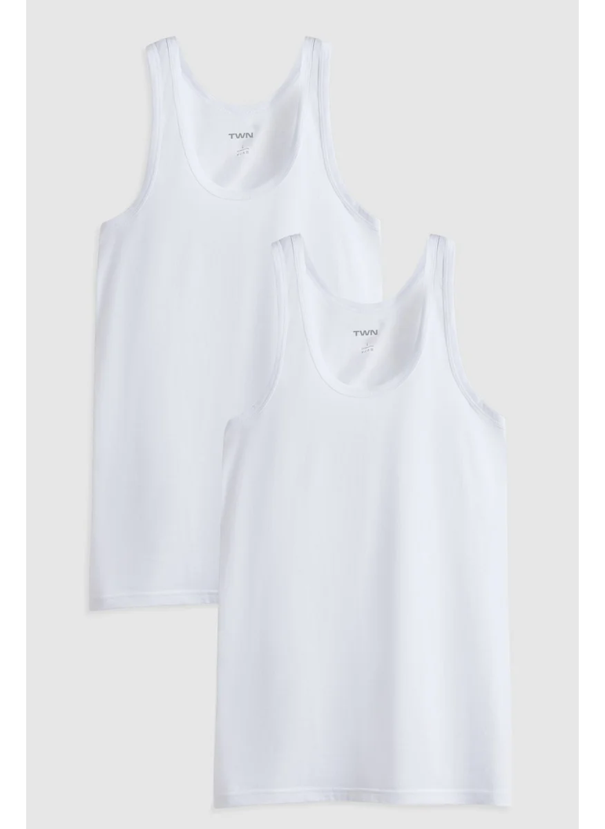 D'S DAMAT Twn White Standard Fit Breathable Sweat Absorbent 100% Cotton 2-Pack Undershirt 1HC12ORTAL02