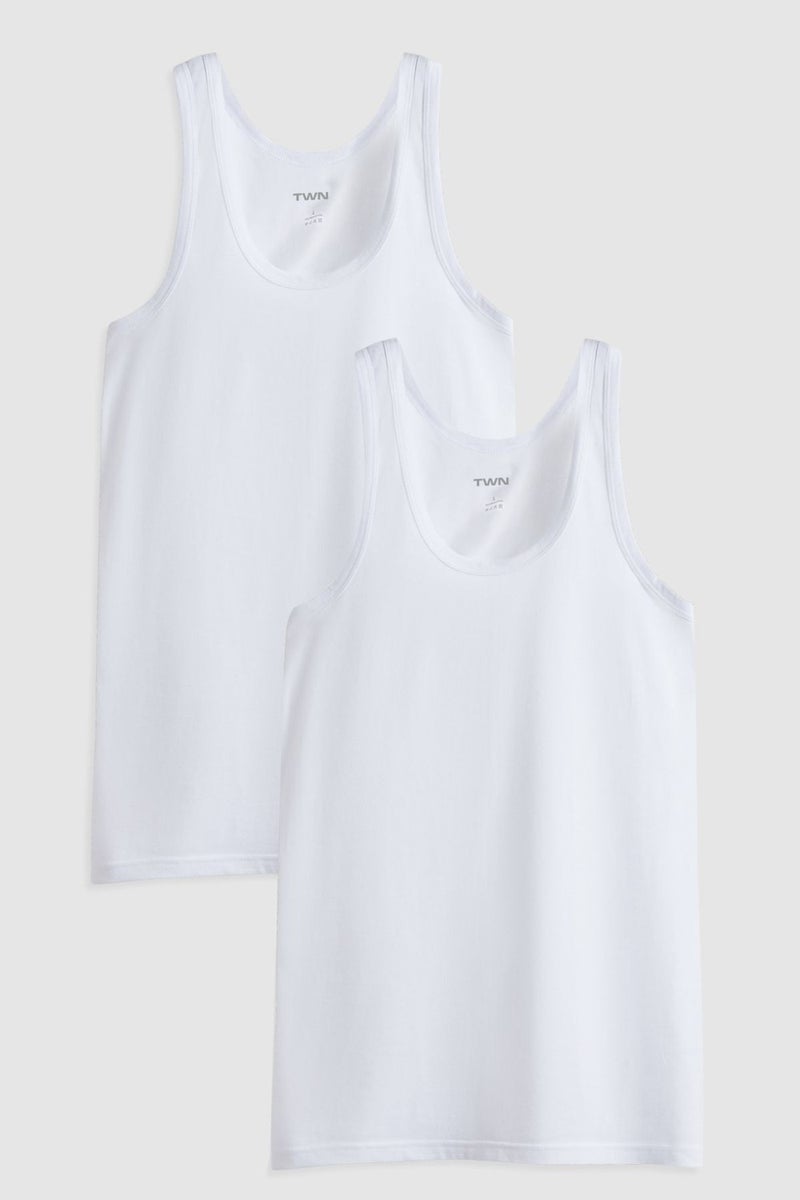 D'S DAMAT Twn White Standard Fit Breathable Sweat Absorbent 100% Cotton 2-Pack Undershirt 1HC12ORTAL02  - Image 1