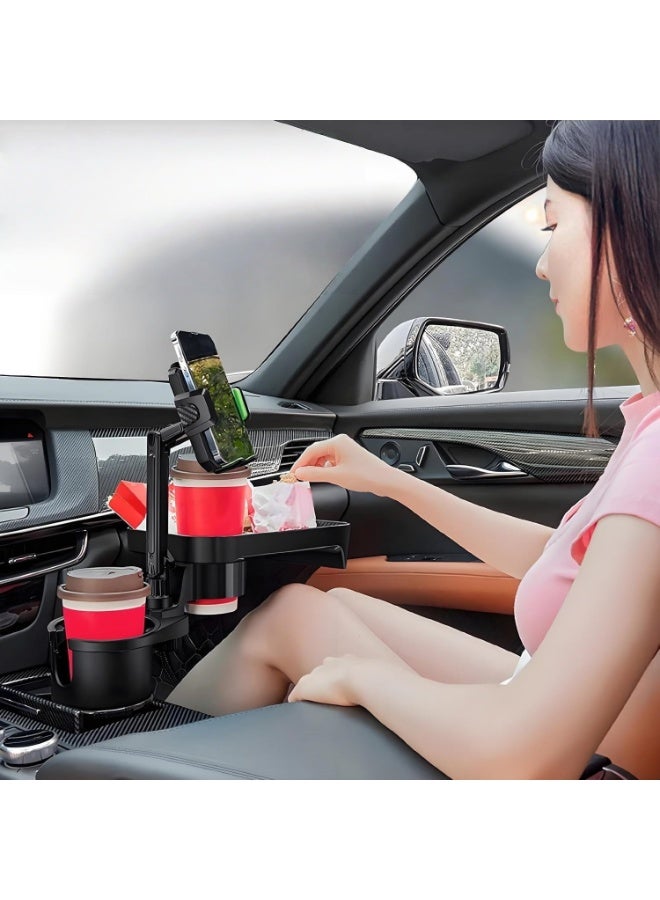 NANAO Car Food Tray,Cup Holder Expander with Adjustable Base,Detachable Automobile 360 ° Rotation Large Dining Table,Phone Holder Connected by Swivel Arm,For Eating and Storage in The Car - Image 3