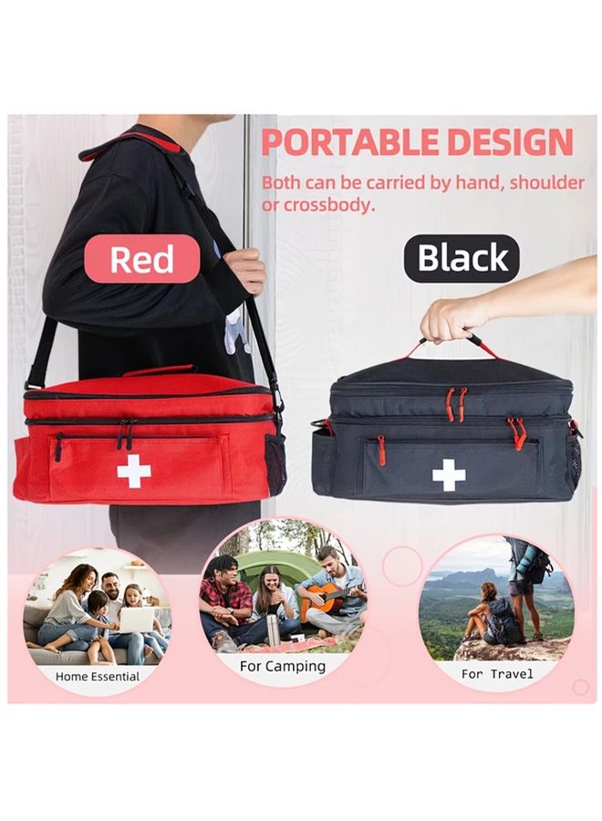 Red Pill Organizer Travel Medicine Bag 15x8.2x7 Inch Home Storage First Aid - Image 1