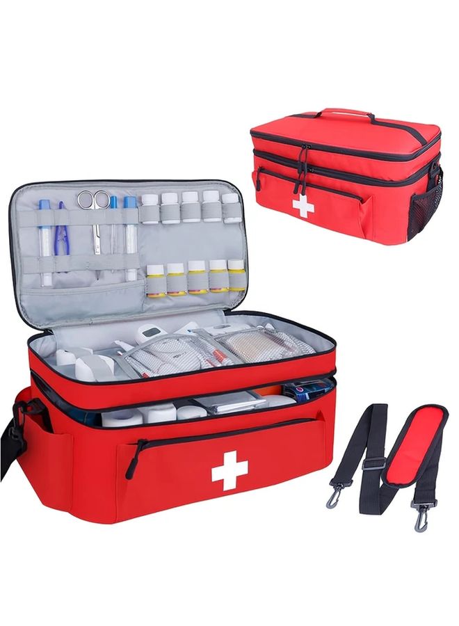 Red Pill Organizer Travel Medicine Bag 15x8.2x7 Inch Home Storage First Aid - Image 2