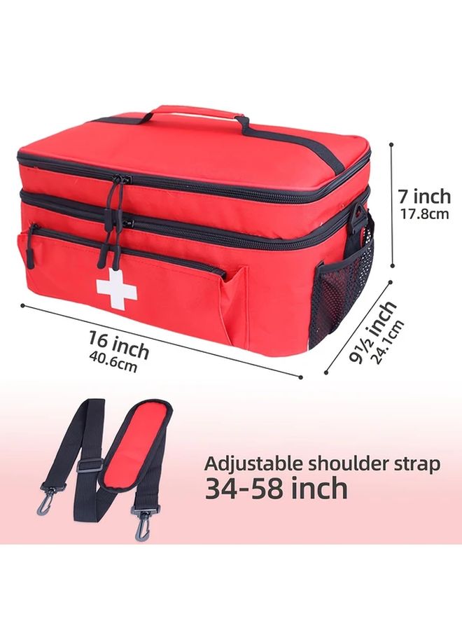 Red Pill Organizer Travel Medicine Bag 15x8.2x7 Inch Home Storage First Aid - Image 3