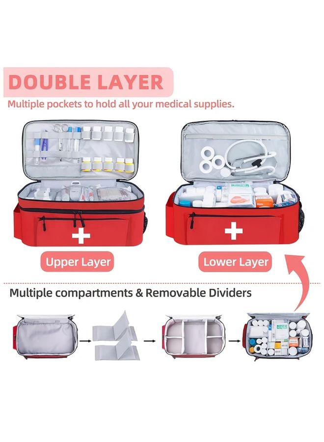 Red Pill Organizer Travel Medicine Bag 15x8.2x7 Inch Home Storage First Aid - Image 5
