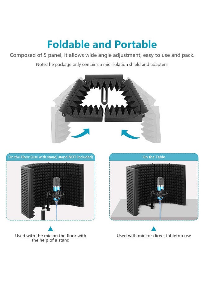 SHOPI - Portable Vocal Booth Recording Microphone Isolation Shield 5-Panel - Image 1