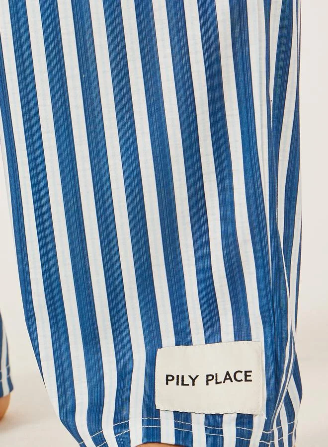 Styli Minimal Printed T-Shirt and Striped Badge Detail Pyjama Set