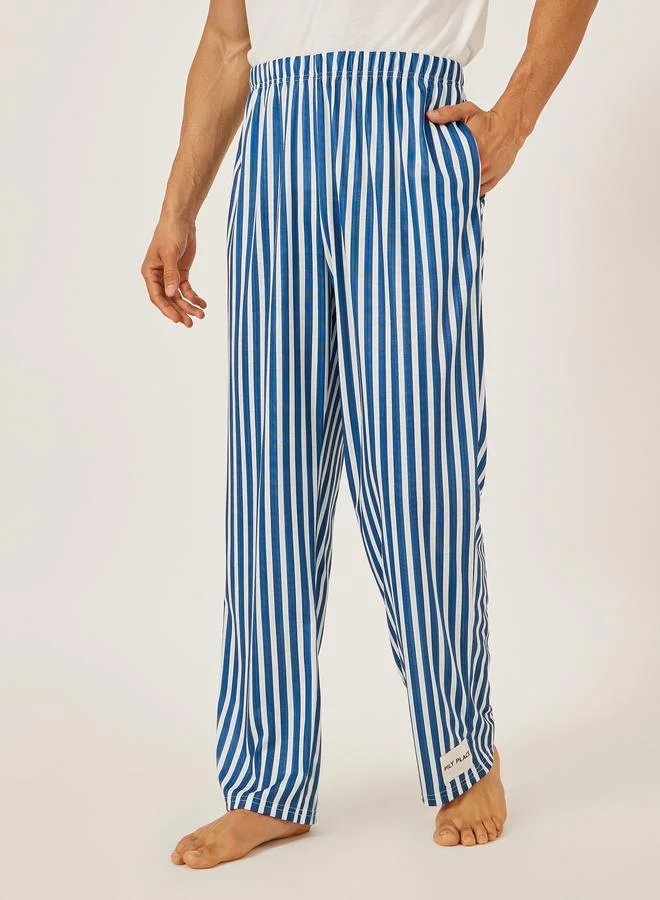 Styli Minimal Printed T-Shirt and Striped Badge Detail Pyjama Set