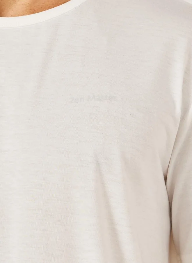 Styli Minimal Printed T-Shirt and Striped Badge Detail Pyjama Set