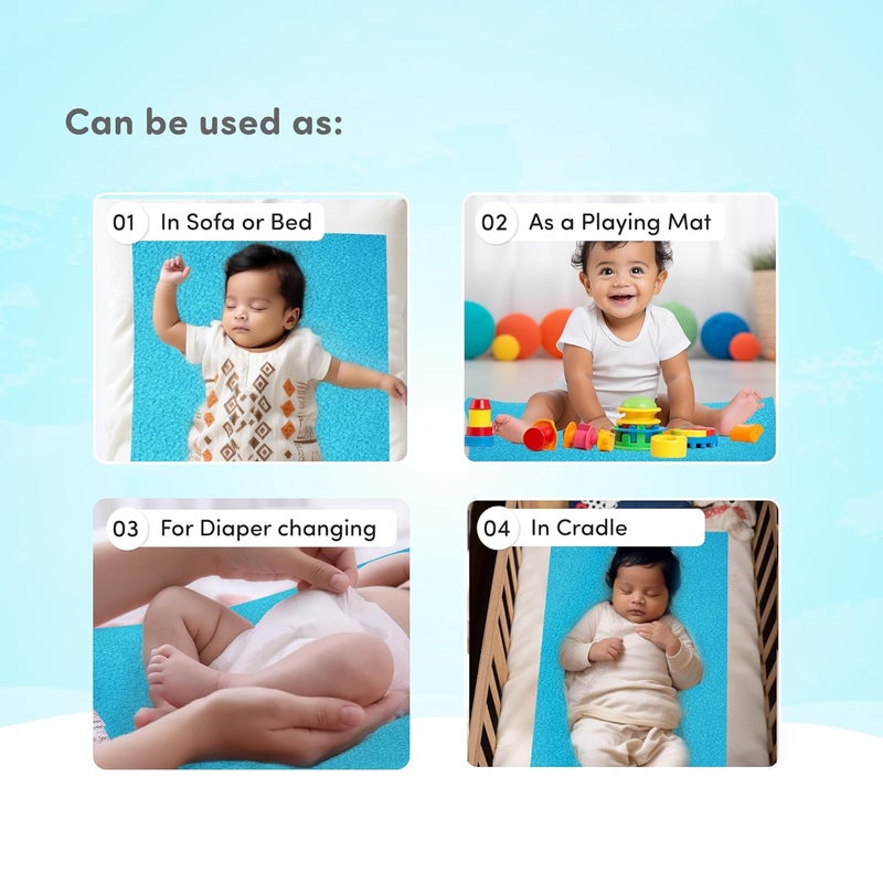 Mylo Essentials Mylo Baby Waterproof Mattress Protector for Baby (0-3 Years), Extra Absorbent, Soft and Reusable Quick Dry Sheets (Medium, 100cm x 70cm, Turquoise) - Image 4