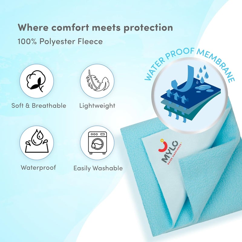 Mylo Essentials Mylo Baby Waterproof Mattress Protector for Baby (0-3 Years), Extra Absorbent, Soft and Reusable Quick Dry Sheets (Medium, 100cm x 70cm, Turquoise) - Image 3