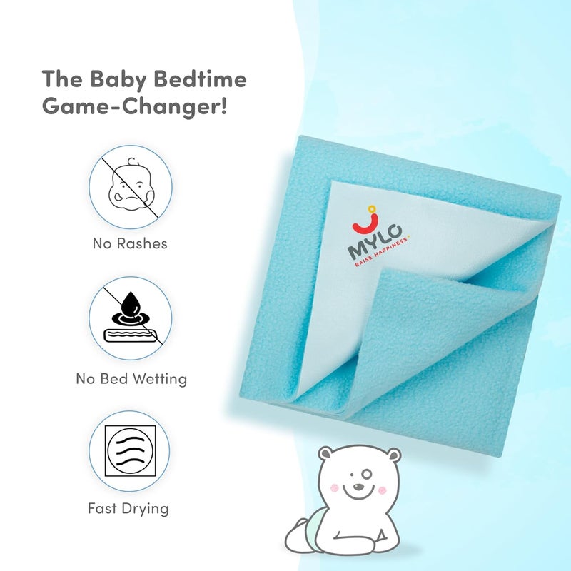 Mylo Essentials Mylo Baby Waterproof Mattress Protector for Baby (0-3 Years), Extra Absorbent, Soft and Reusable Quick Dry Sheets (Medium, 100cm x 70cm, Turquoise) - Image 2
