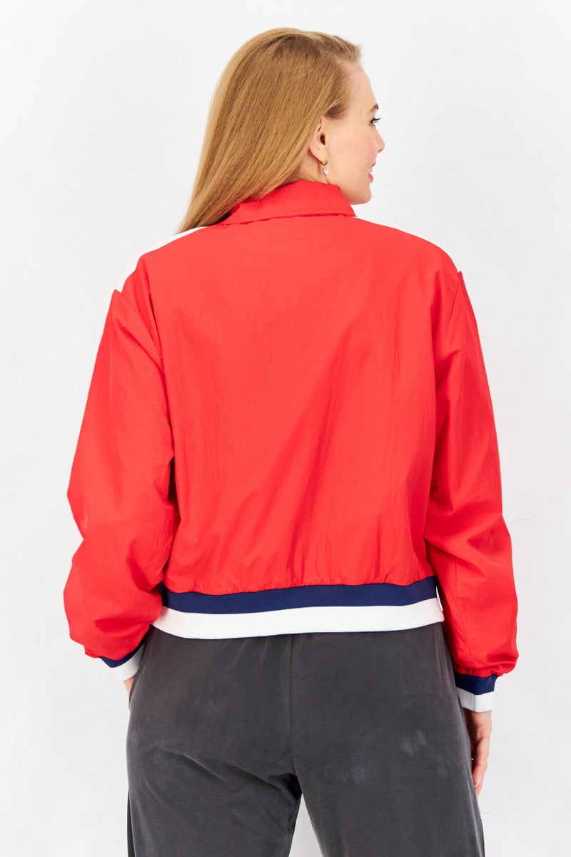 FILA Women Sportswear Fit Brand Logo Windbreaker Jacket, Red Combo - Image 3