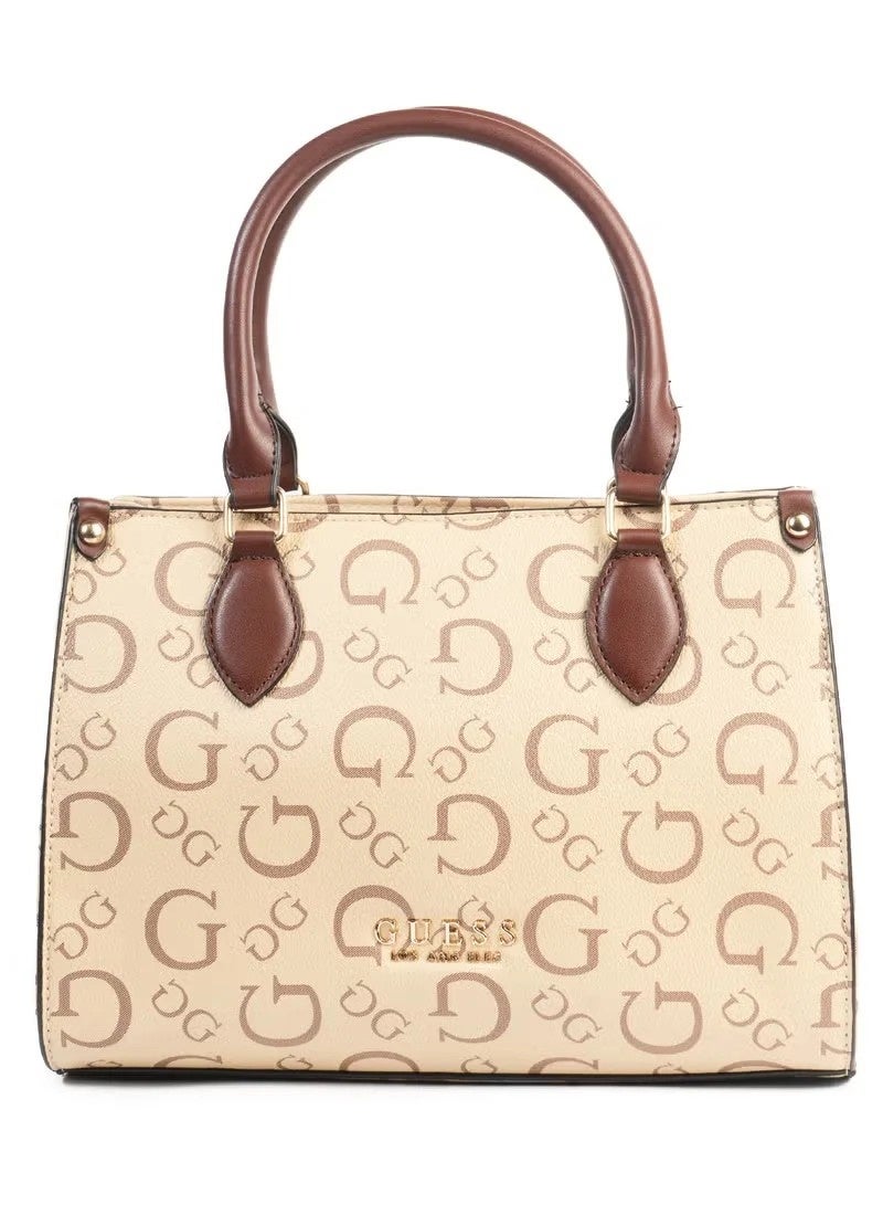 GUESS Beige Logo Crossbody Bag with Brown Handle (Compact, Stylish & Versatile) - Image 1