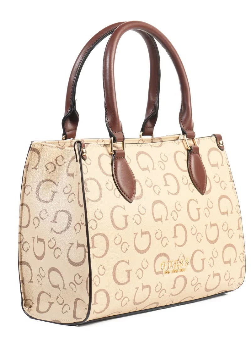 GUESS Beige Logo Crossbody Bag with Brown Handle (Compact, Stylish & Versatile) - Image 2