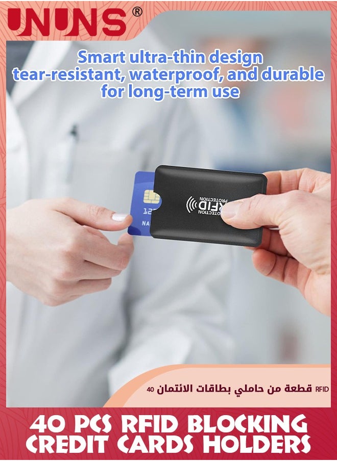 UNUNS - 40 Pcs RFID Blocking Credit Card Sleeves,Contactless Card Protection Holders For Identity Theft Protection,Ideal For Identity Card,Debit Card,Credit Cards,ID And Key Cards,20 Silver 20 Black - Image 1