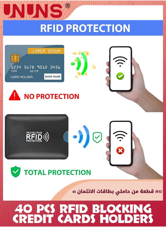 UNUNS - 40 Pcs RFID Blocking Credit Card Sleeves,Contactless Card Protection Holders For Identity Theft Protection,Ideal For Identity Card,Debit Card,Credit Cards,ID And Key Cards,20 Silver 20 Black - Image 1