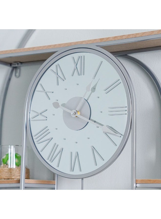 Cambridge Wall Clock with Wooden Stand Classic Design Elegant Timepiece Durable Construction Large Numbers Ideal for Home Office Living Room Decor 66X94X13Cm Silver - Image 3