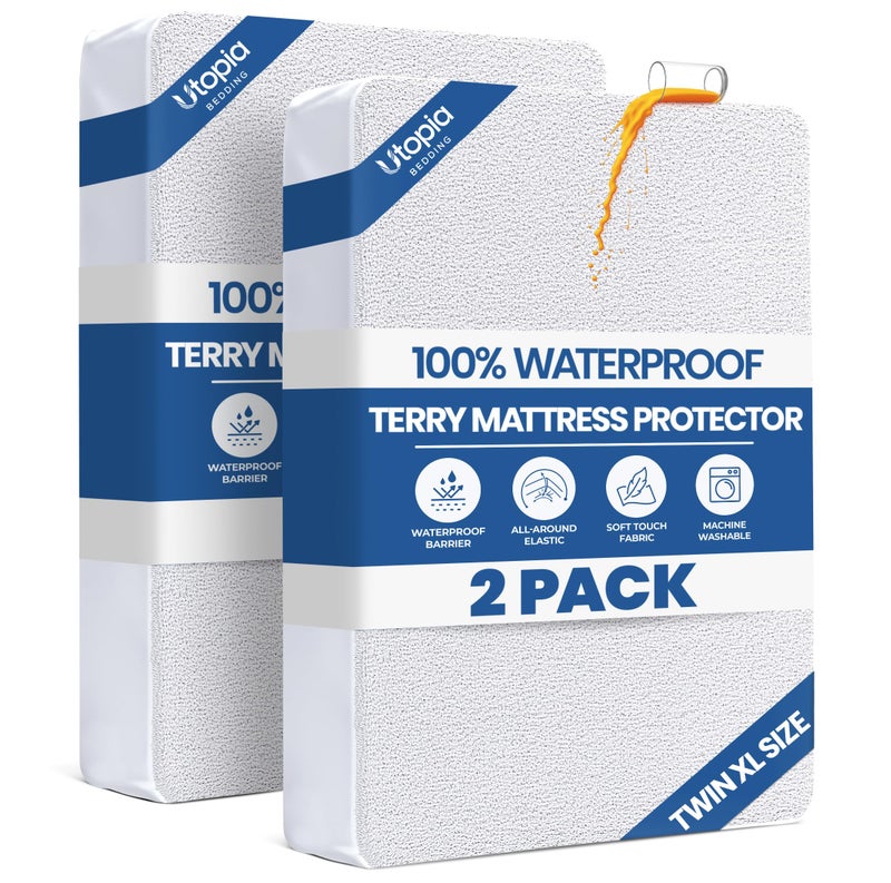 Utopia Bedding Twin XL Size Mattress Protector Waterproof 2 Pack Premium 200 GSM Terry Mattress Cover Soft Breathable Bed Cover Fitted Sheet Style Stretchable Deep Pockets 15 by Utopia Bedding White - Image 2