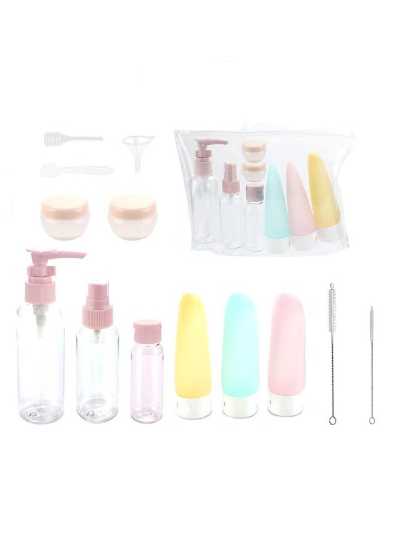 Travel Bottles for Toiletries 11 PCS +2PCS, Plastic Travel Size Refillable Containers for Liquid Shampoo, Lotion, Cream, Dispenser Accessories Kit, Leak Proof,Cleaning brush - Image 1