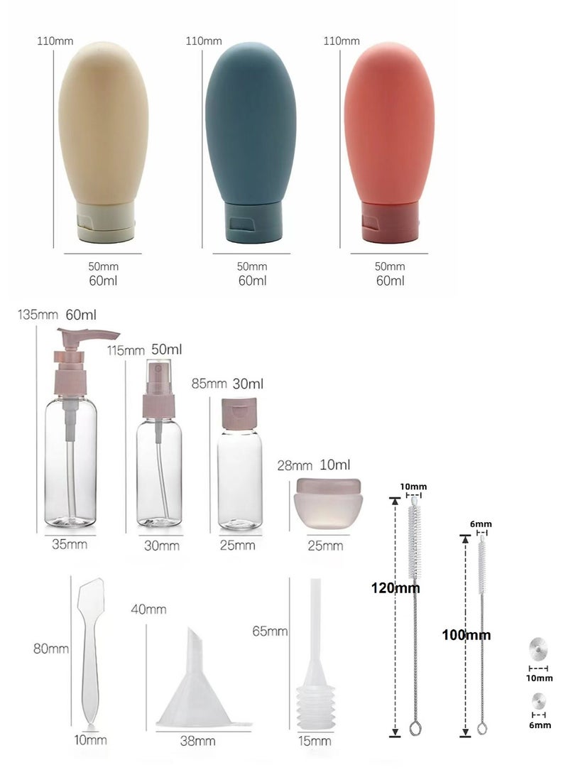 Travel Bottles for Toiletries 11 PCS +2PCS, Plastic Travel Size Refillable Containers for Liquid Shampoo, Lotion, Cream, Dispenser Accessories Kit, Leak Proof,Cleaning brush - Image 2