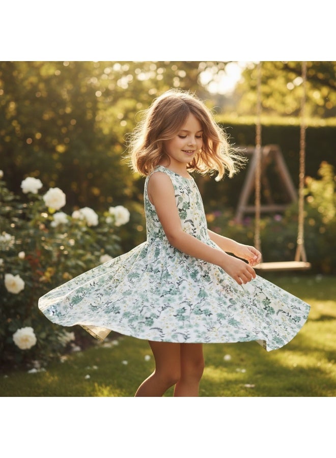 فستان بناتي مبطن من الداخل بلا أكمام برقبة دائرية - Image 1