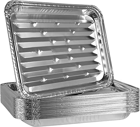 PLASTICPRO 10 Pack Disposable Aluminum Grill Liners Toppers Aluminum Foil Broiler Pans Durable Ribbed Grill Drip Pans 9x13 - Image 1