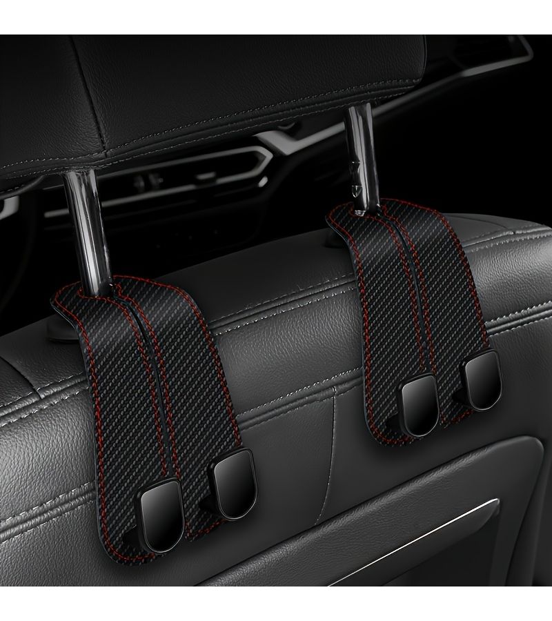 Beige Car Seat Rear Storage Hook Hidden Metal Design Faux Leather Automotive Interior Addition - Image 1