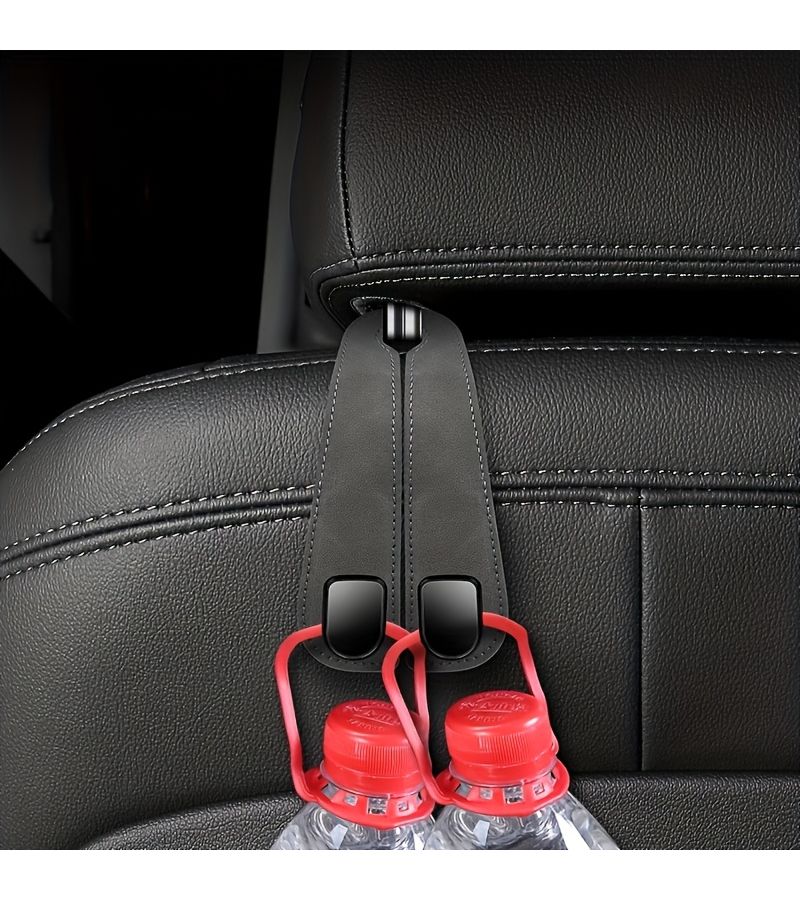 Beige Car Seat Rear Storage Hook Hidden Metal Design Faux Leather Automotive Interior Addition - Image 5