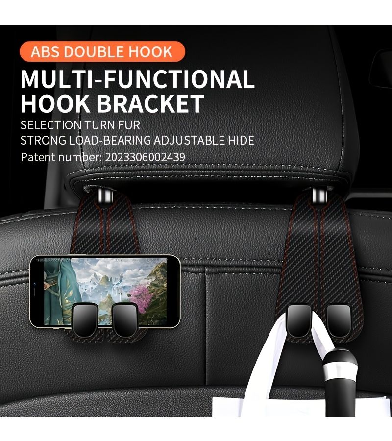 Beige Car Seat Rear Storage Hook Hidden Metal Design Faux Leather Automotive Interior Addition - Image 4
