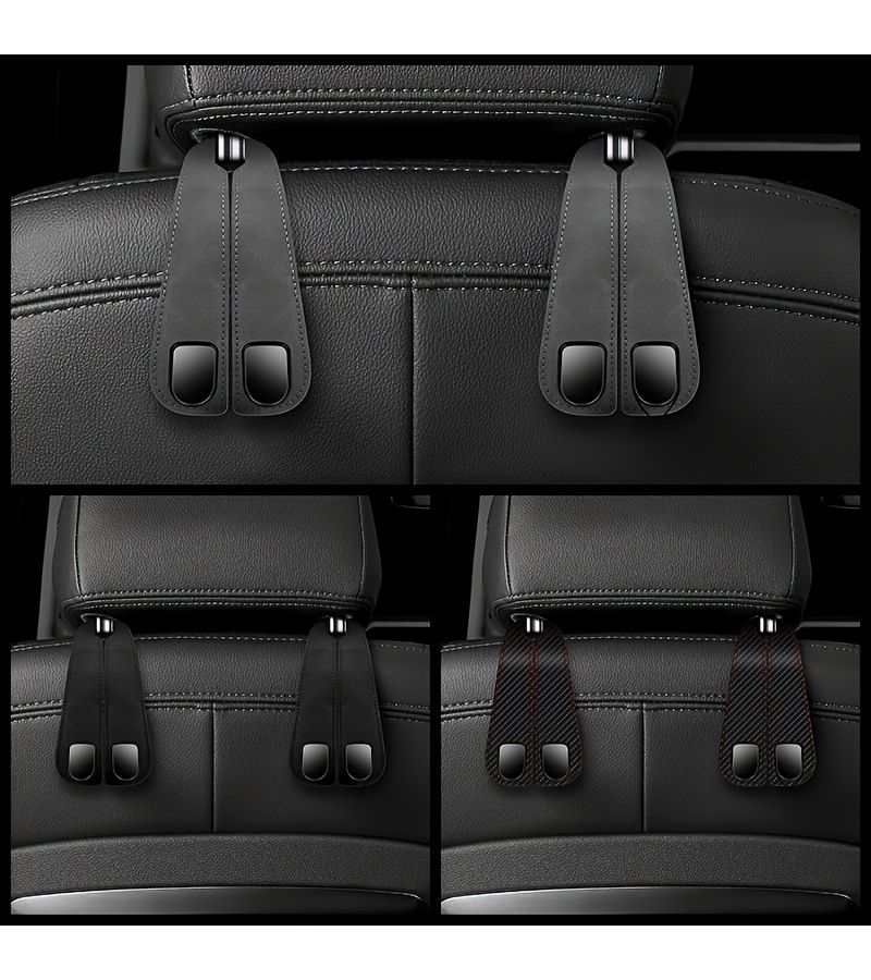 Beige Car Seat Rear Storage Hook Hidden Metal Design Faux Leather Automotive Interior Addition - Image 3